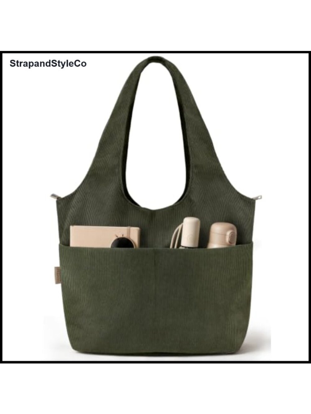 Corduroy Hobo Tote Bag for Women Zipper Wide Strap Shoulder Purse